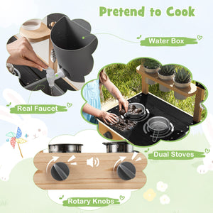 Outdoor Fir Wood Play Kitchen with Blackboard and Planting Pots-Natural view 8
