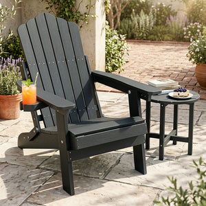 Outdoor Folding Adirondack Chair with Cup Holder and 5-Level Backrest-Black view 2