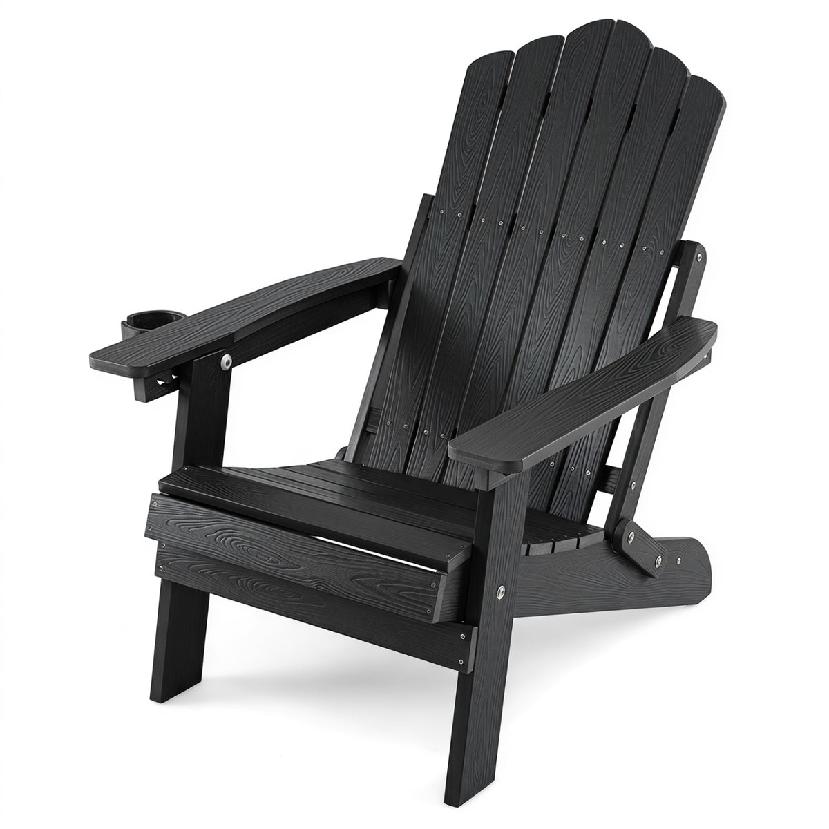 Outdoor Folding Adirondack Chair with Cup Holder and 5-Level Backrest-Black view 3