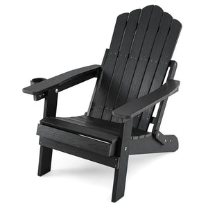 Outdoor Folding Adirondack Chair with Cup Holder and 5-Level Backrest-Black view 3
