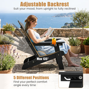 Outdoor Folding Adirondack Chair with Cup Holder and 5-Level Backrest-Black view 5