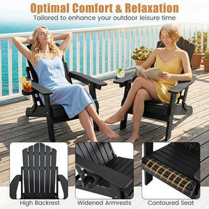 Outdoor Folding Adirondack Chair with Cup Holder and 5-Level Backrest-Black view 6
