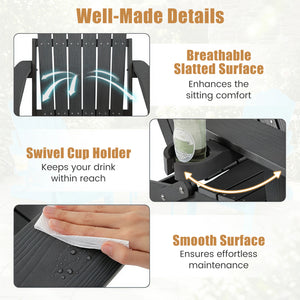 Outdoor Folding Adirondack Chair with Cup Holder and 5-Level Backrest-Black view 8