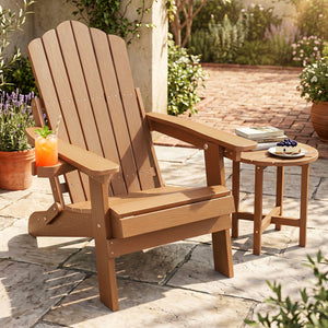 Outdoor Folding Adirondack Chair with Cup Holder and 5-Level Backrest-Coffee view 2