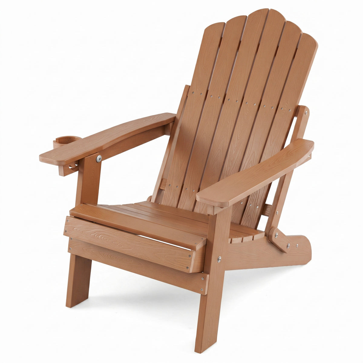 Outdoor Folding Adirondack Chair with Cup Holder and 5-Level Backrest-Coffee view 3