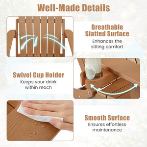 Outdoor Folding Adirondack Chair with Cup Holder and 5-Level Backrest-Coffee view 8