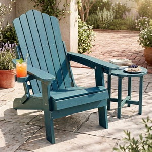 Outdoor Folding Adirondack Chair with Cup Holder and 5-Level Backrest-Green view 2
