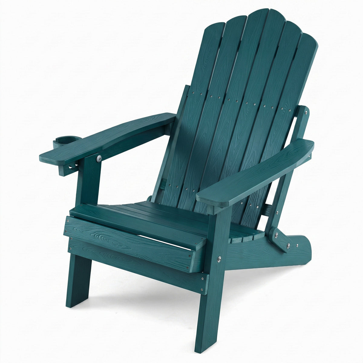 Outdoor Folding Adirondack Chair with Cup Holder and 5-Level Backrest-Green view 3