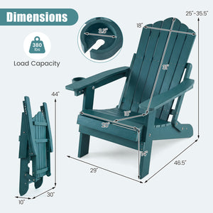 Outdoor Folding Adirondack Chair with Cup Holder and 5-Level Backrest-Green view 4