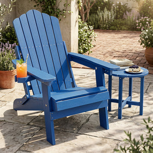 Outdoor Folding Adirondack Chair with Cup Holder and 5-Level Backrest-Navy view 2
