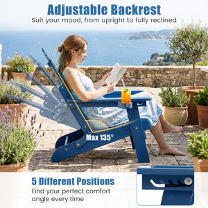 Outdoor Folding Adirondack Chair with Cup Holder and 5-Level Backrest-Navy view 5