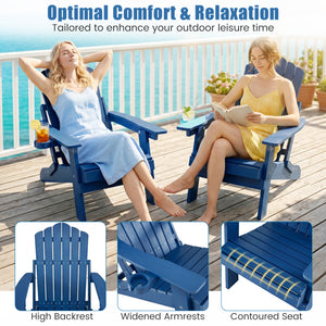 Outdoor Folding Adirondack Chair with Cup Holder and 5-Level Backrest-Navy view 6