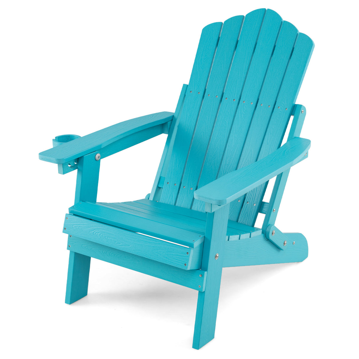 Outdoor Folding Adirondack Chair with Cup Holder and 5-Level Backrest-Turquoise view 3