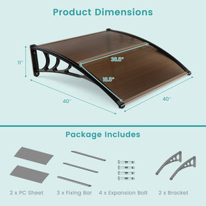 Outdoor Front Door Patio Overhang Awning for Sunlight Rain Snow Wind Protection-40 x 40 Inch view 4