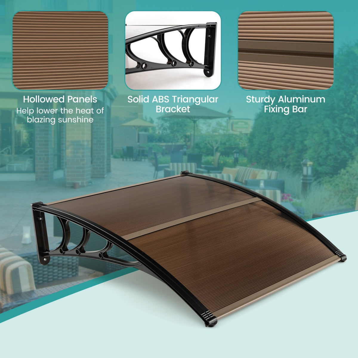 Outdoor Front Door Patio Overhang Awning for Sunlight Rain Snow Wind Protection-40 x 40 Inch view 6
