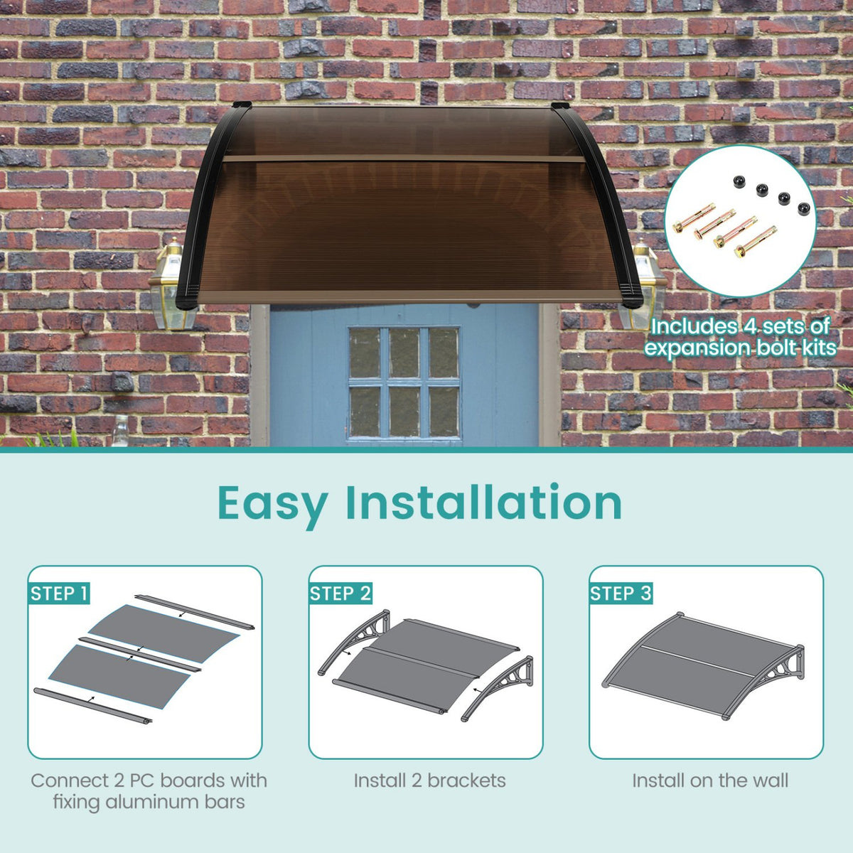 Outdoor Front Door Patio Overhang Awning for Sunlight Rain Snow Wind Protection-40 x 40 Inch view 8