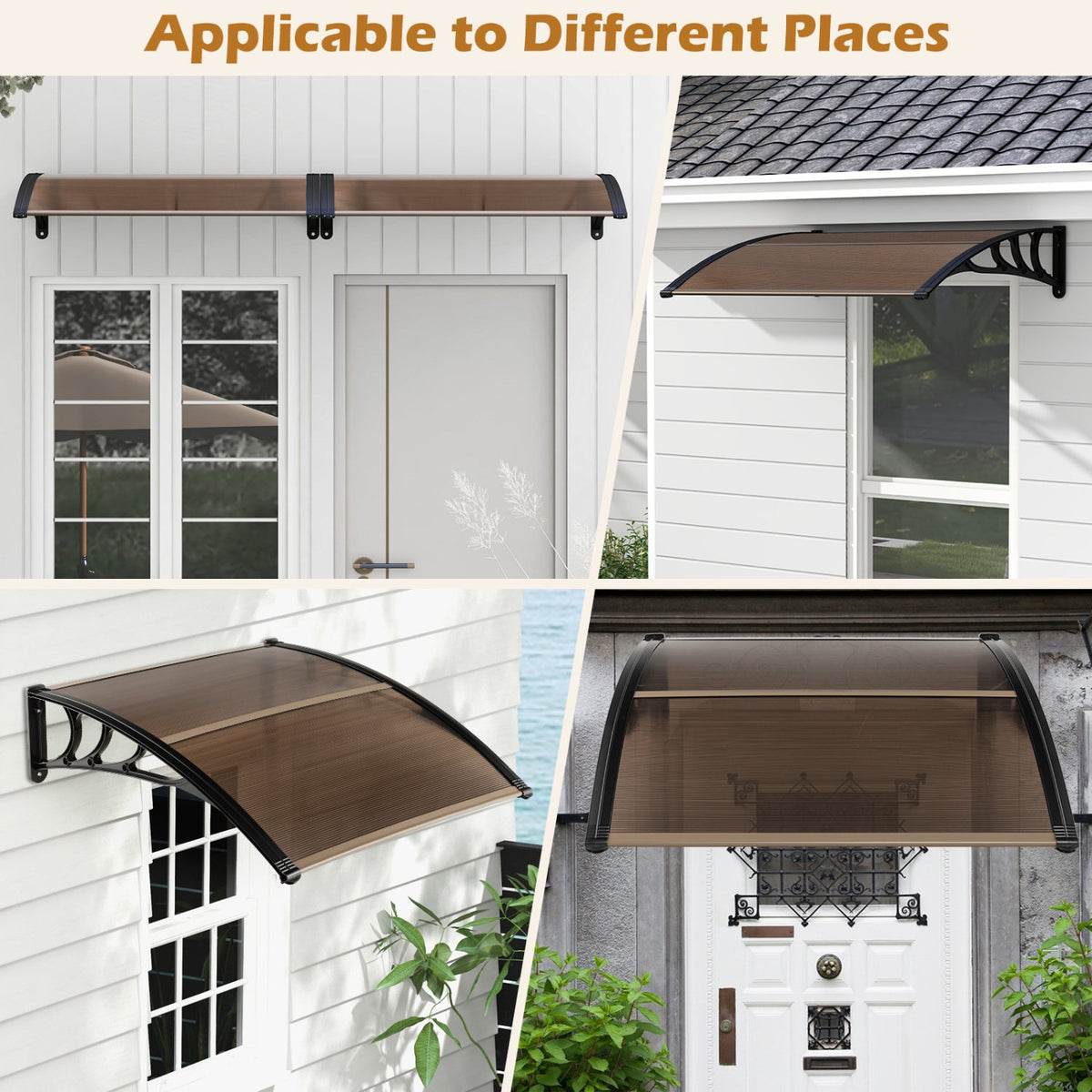 Outdoor Front Door Patio Overhang Awning for Sunlight Rain Snow Wind Protection-48 x 40 Inch view 7