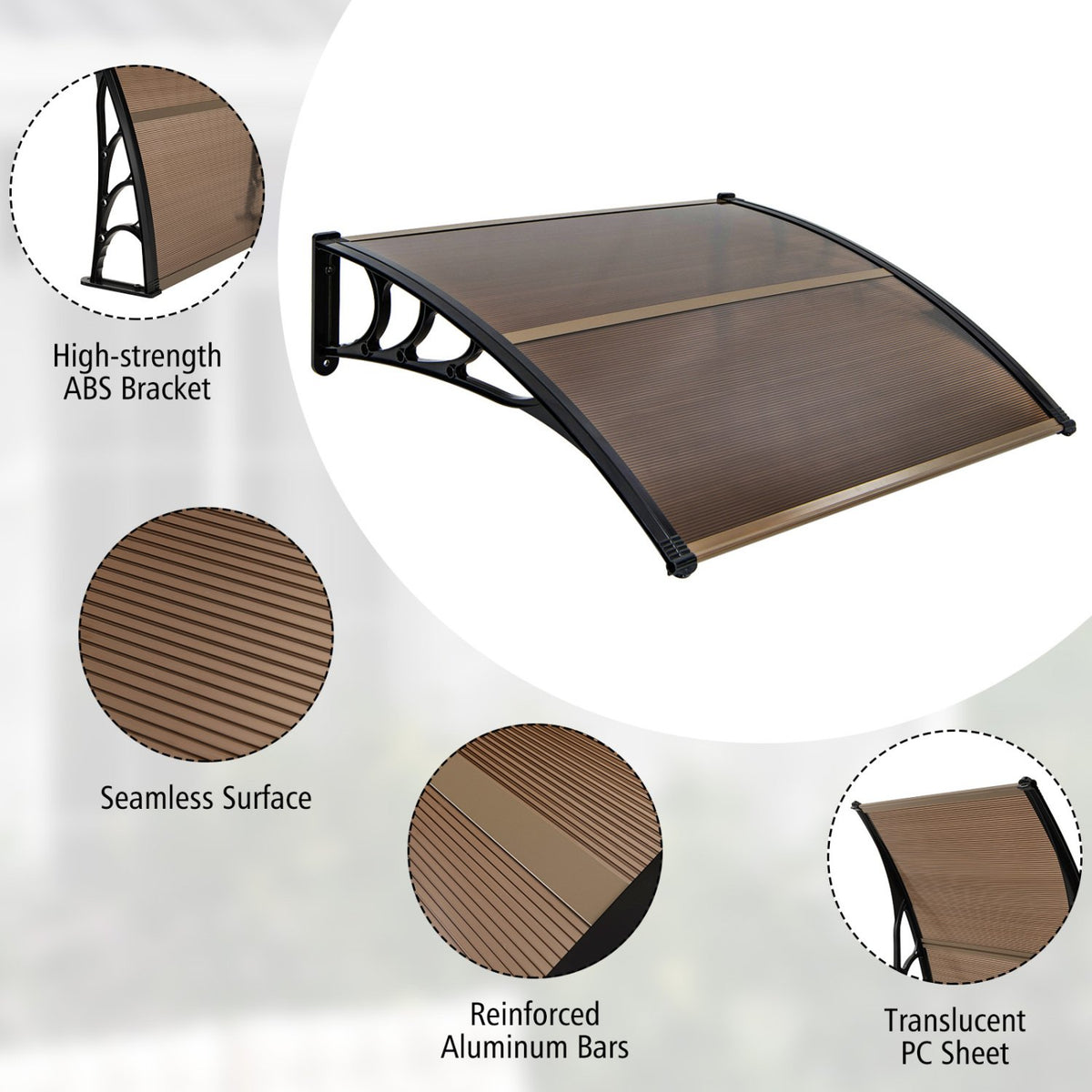 Outdoor Front Door Patio Overhang Awning for Sunlight Rain Snow Wind Protection-48 x 40 Inch view 9