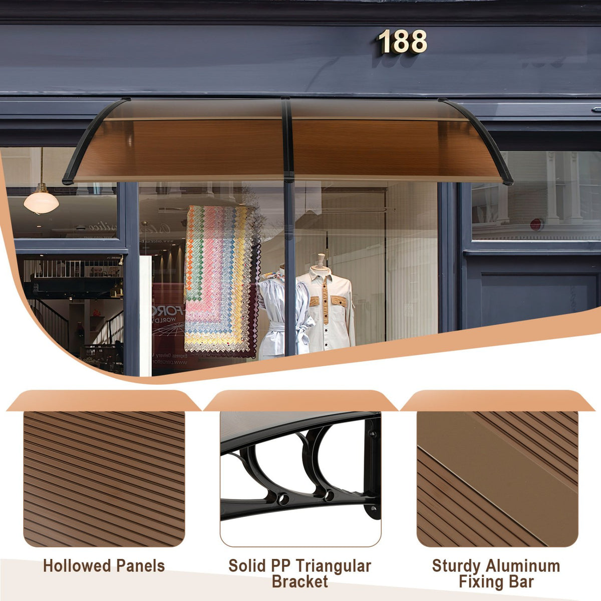 Outdoor Front Door Patio Overhang Awning for Sunlight Rain Snow Wind Protection-78 x 35 Inch view 5