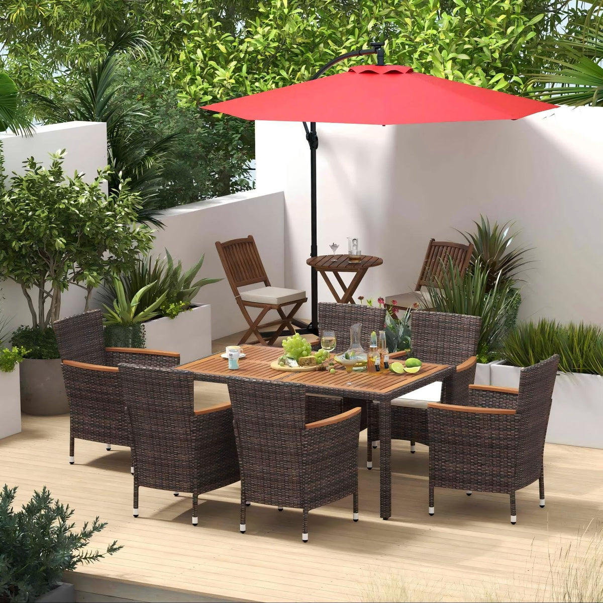 Patio Bundle: Outdoor Furniture Set+Patio Umbrella+Patio Swing+Bistro Set view 2