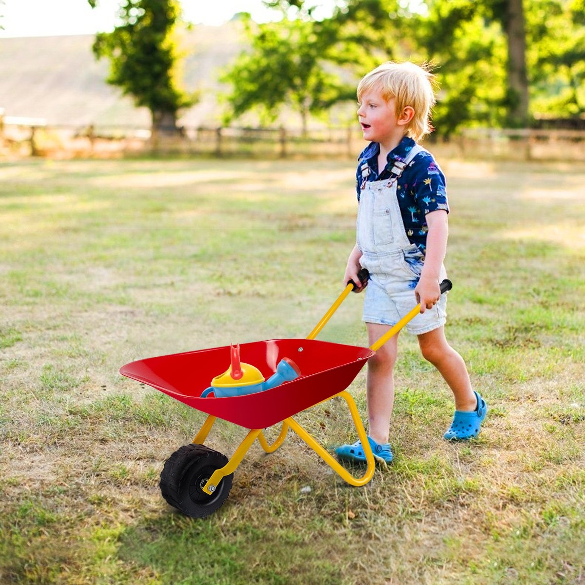 Outdoor Garden Backyard Play Toy Kids Metal Wheelbarrow-Red view 6