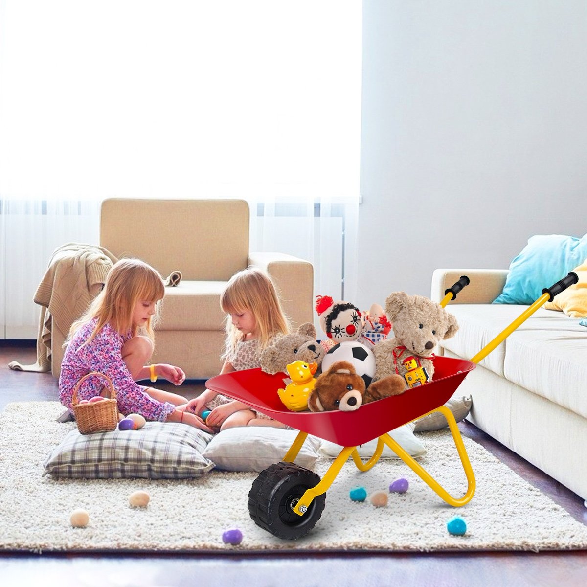 Outdoor Garden Backyard Play Toy Kids Metal Wheelbarrow-Red view 8