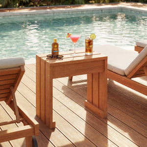 Outdoor Garden Bench Single Person Patio Backless Bench with Solid Wooden Frame view 2