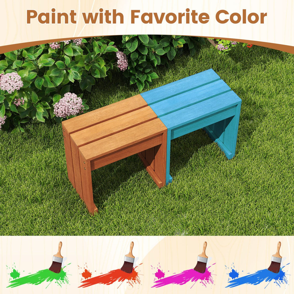 Outdoor Garden Bench Single Person Patio Backless Bench with Solid Wooden Frame view 9
