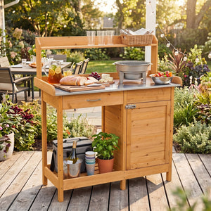 Outdoor Garden Wooden Work Station Potting Bench view 3