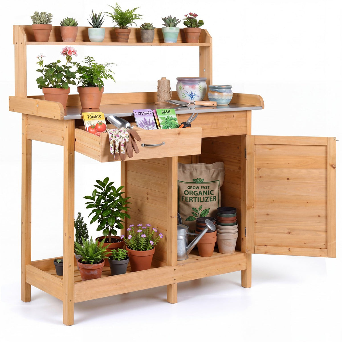 Outdoor Garden Wooden Work Station Potting Bench view 7