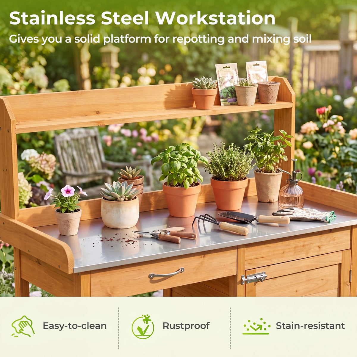 Outdoor Garden Wooden Work Station Potting Bench view 8