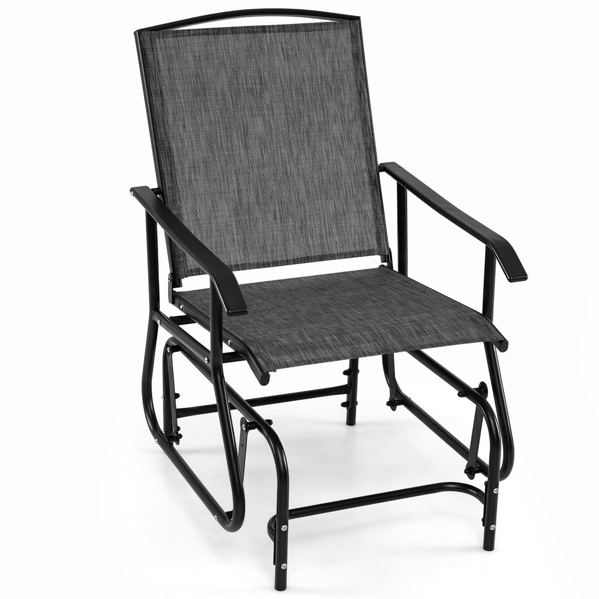 Outdoor Glider Chair with Metal Frame and Armrests-Gray