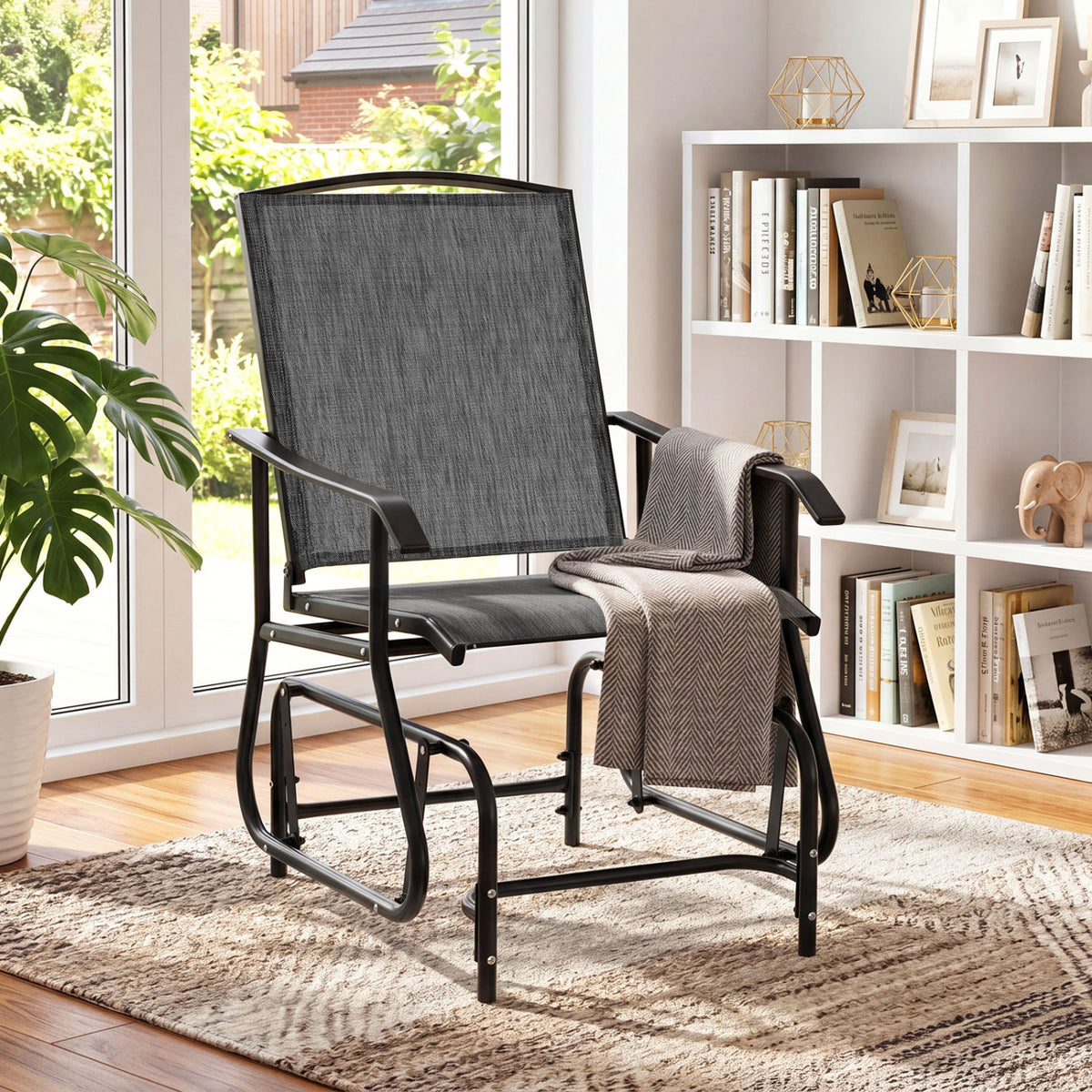 Outdoor Glider Chair with Metal Frame and Armrests-Gray view 3