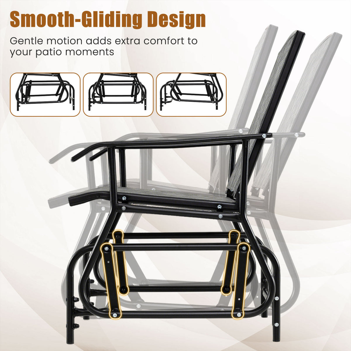 Outdoor Glider Chair with Metal Frame and Armrests-Gray view 5