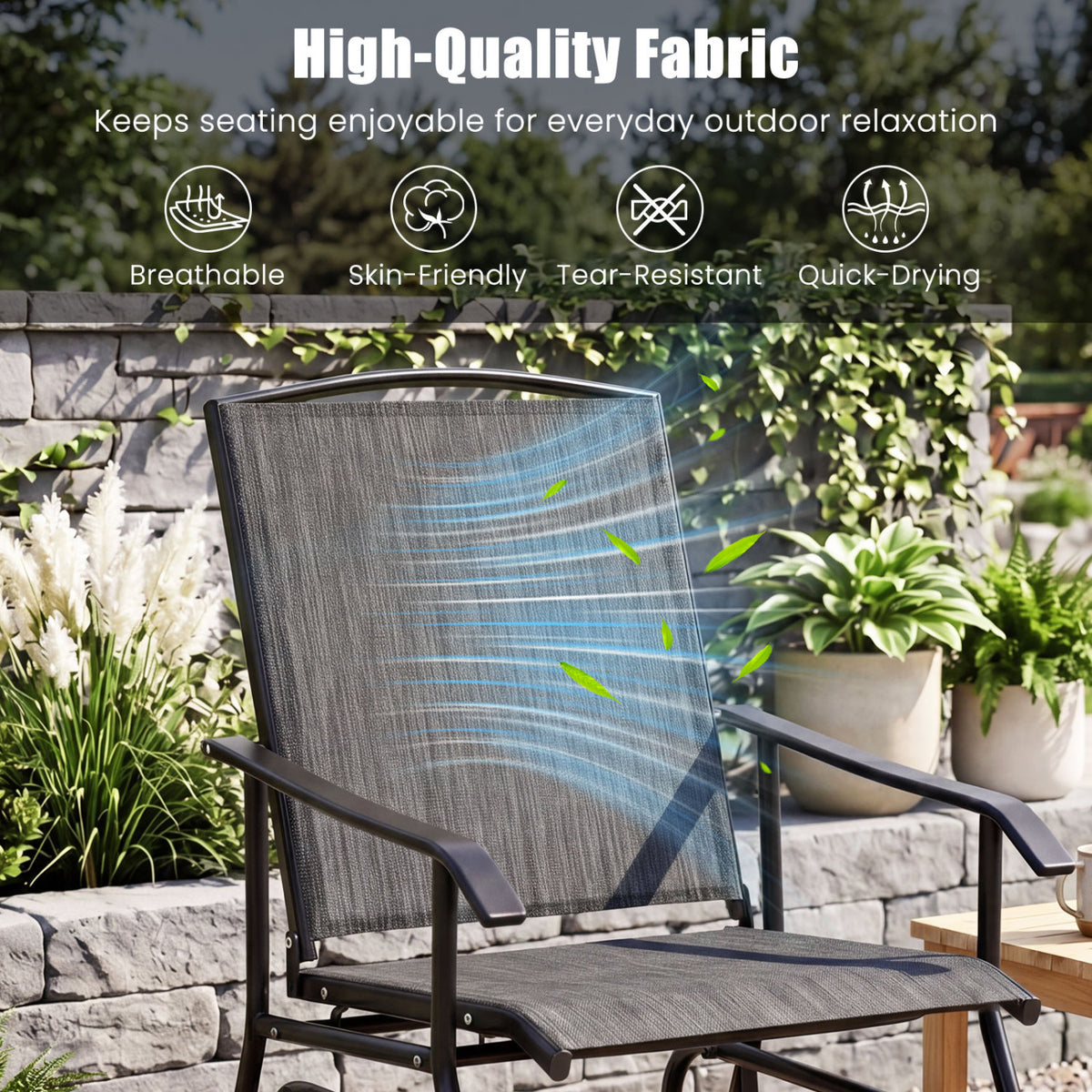 Outdoor Glider Chair with Metal Frame and Armrests-Gray view 6