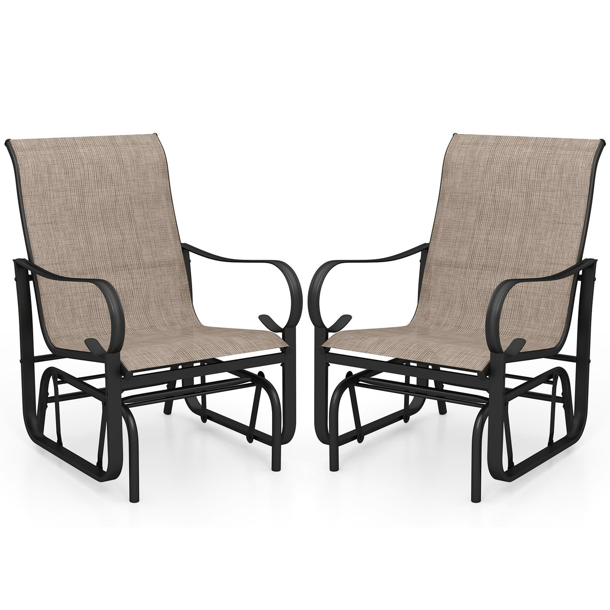 Outdoor Glider Chairs Set of 2 with High Backrest Breathable Mesh Fabric and Metal Frame-Black and Brown