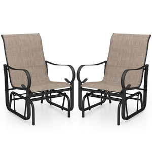 Outdoor Glider Chairs Set of 2 with High Backrest Breathable Mesh Fabric and Metal Frame-Black and Brown