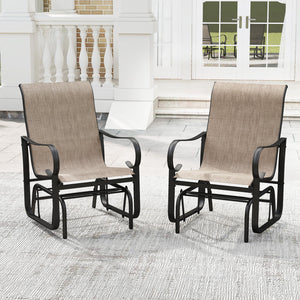 Outdoor Glider Chairs Set of 2 with High Backrest Breathable Mesh Fabric and Metal Frame-Black and Brown view 2