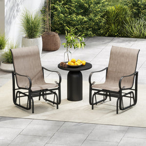 Outdoor Glider Chairs Set of 2 with High Backrest Breathable Mesh Fabric and Metal Frame-Black and Brown view 3