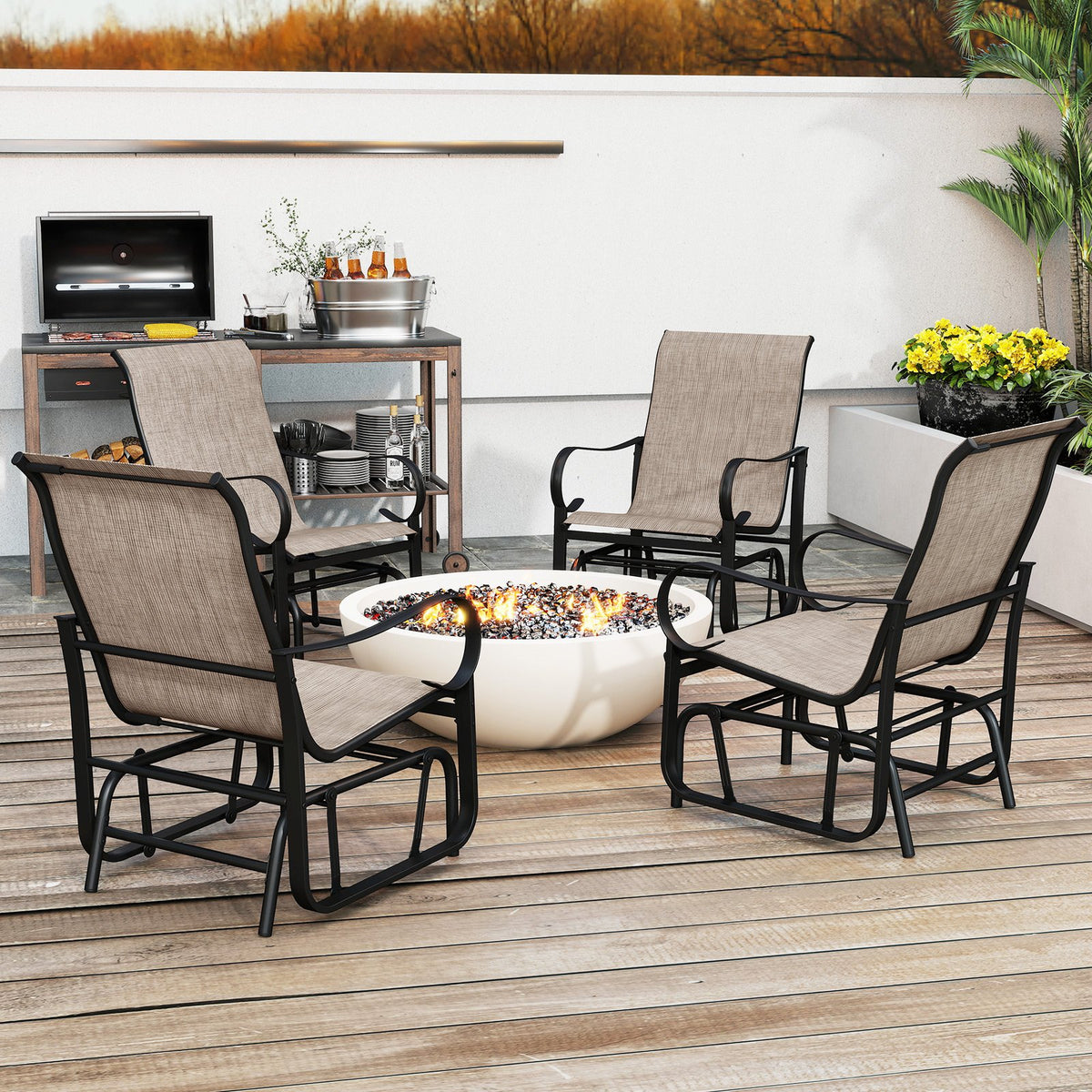 Outdoor Glider Chairs Set of 2 with High Backrest Breathable Mesh Fabric and Metal Frame-Black and Brown view 5