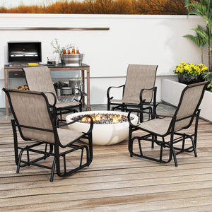 Outdoor Glider Chairs Set of 2 with High Backrest Breathable Mesh Fabric and Metal Frame-Black and Brown view 5