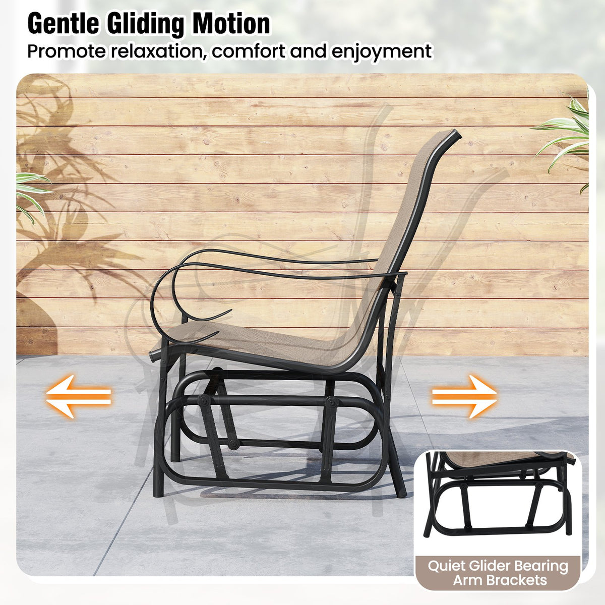 Outdoor Glider Chairs Set of 2 with High Backrest Breathable Mesh Fabric and Metal Frame-Black and Brown view 7