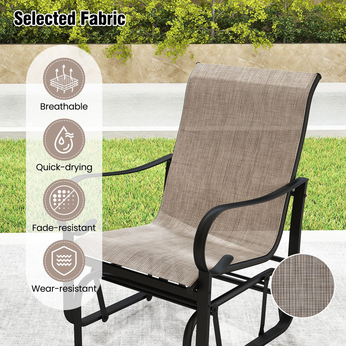 Outdoor Glider Chairs Set of 2 with High Backrest Breathable Mesh Fabric and Metal Frame-Black and Brown view 8