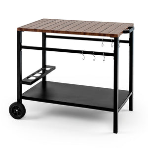 Outdoor Grill Cart with Spice Rack and Hooks for Patio and Garden-Brown view 4
