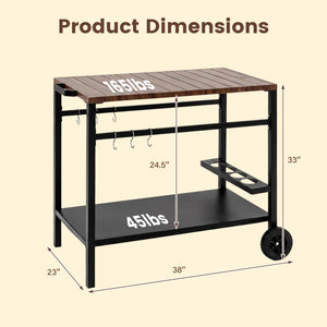 Outdoor Grill Cart with Spice Rack and Hooks for Patio and Garden-Brown view 5