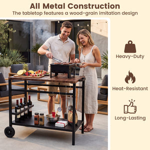 Outdoor Grill Cart with Spice Rack and Hooks for Patio and Garden-Brown view 7
