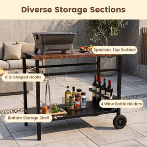 Outdoor Grill Cart with Spice Rack and Hooks for Patio and Garden-Brown view 9
