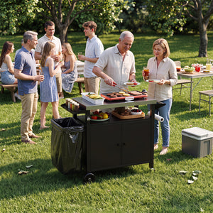 Outdoor Grill Cart with Stainless Steel Top & 2-Door Cabinet for BBQ Camping-Black view 3