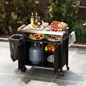 Outdoor Grill Cart with Stainless Steel Top & 2-Door Cabinet for BBQ Camping-Black view 6
