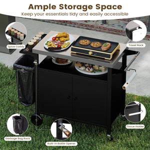 Outdoor Grill Cart with Stainless Steel Top & 2-Door Cabinet for BBQ Camping-Black view 8